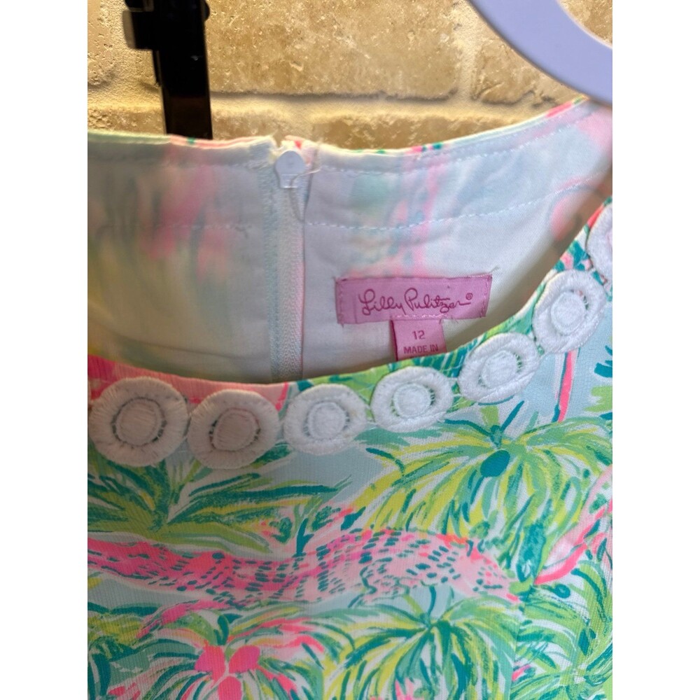 Lilly Pulitzer Girls Mini Lottie Dress One in a Chameleon 12 Tropical Flamingo - Picture 4 of 11